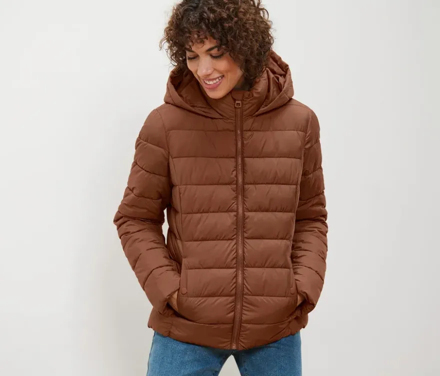Steppjacke mit Kapuze, cognac