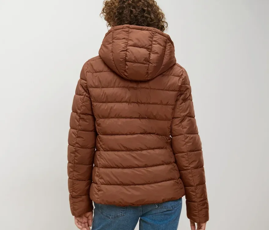Steppjacke mit Kapuze, cognac