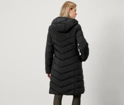 Steppmantel mit Kapuze, schwarz