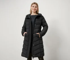 Steppmantel mit Kapuze, schwarz