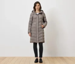 Steppmantel mit Kapuze, taupe