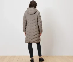 Steppmantel mit Kapuze, taupe