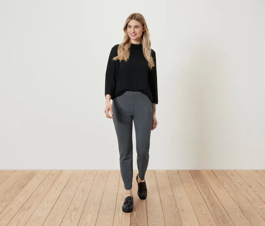 Stoffhose mit Hahnentritt-Jacquard