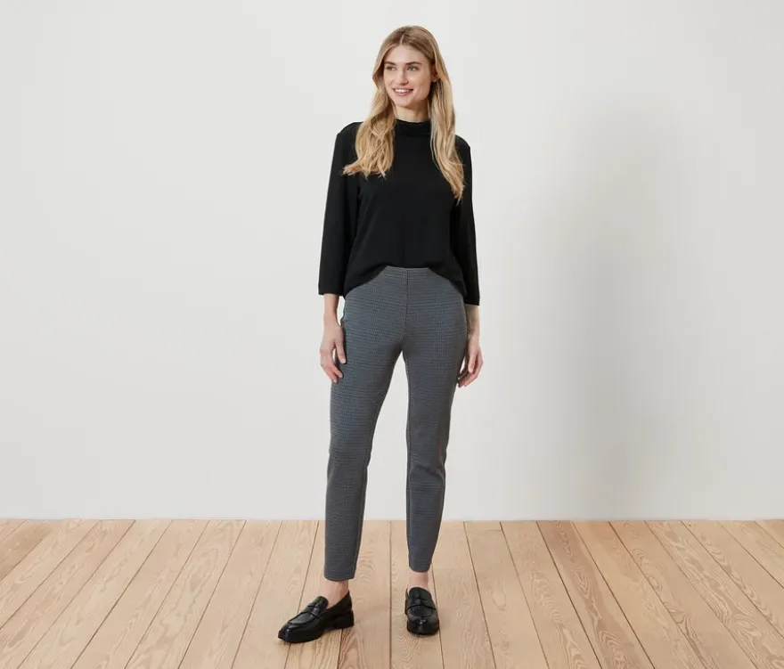 Stoffhose mit Hahnentritt-Jacquard
