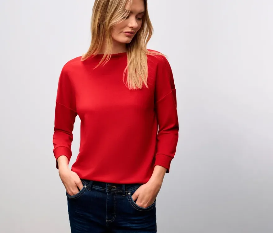 Street One T-Shirt mit Rippdetail, rot