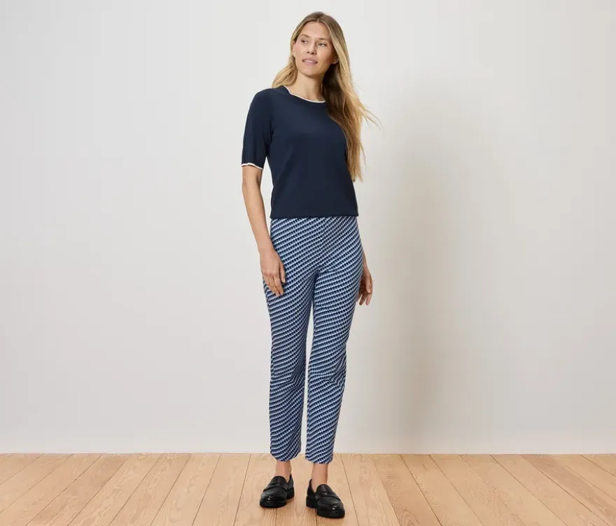 Stretchhose, blau-weißer Alloverprint