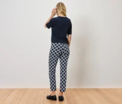 Stretchhose, dunkelblau mit weißem Alloverprint