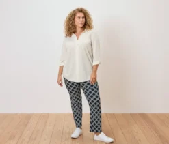 Stretchhose, dunkelblau mit weißem Alloverprint