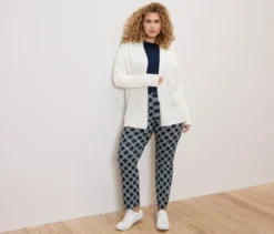 Stretchhose, dunkelblau mit weißem Alloverprint