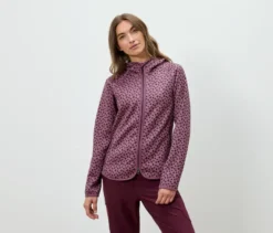 Strickfleecejacke mit Kapuze, Alloverprint