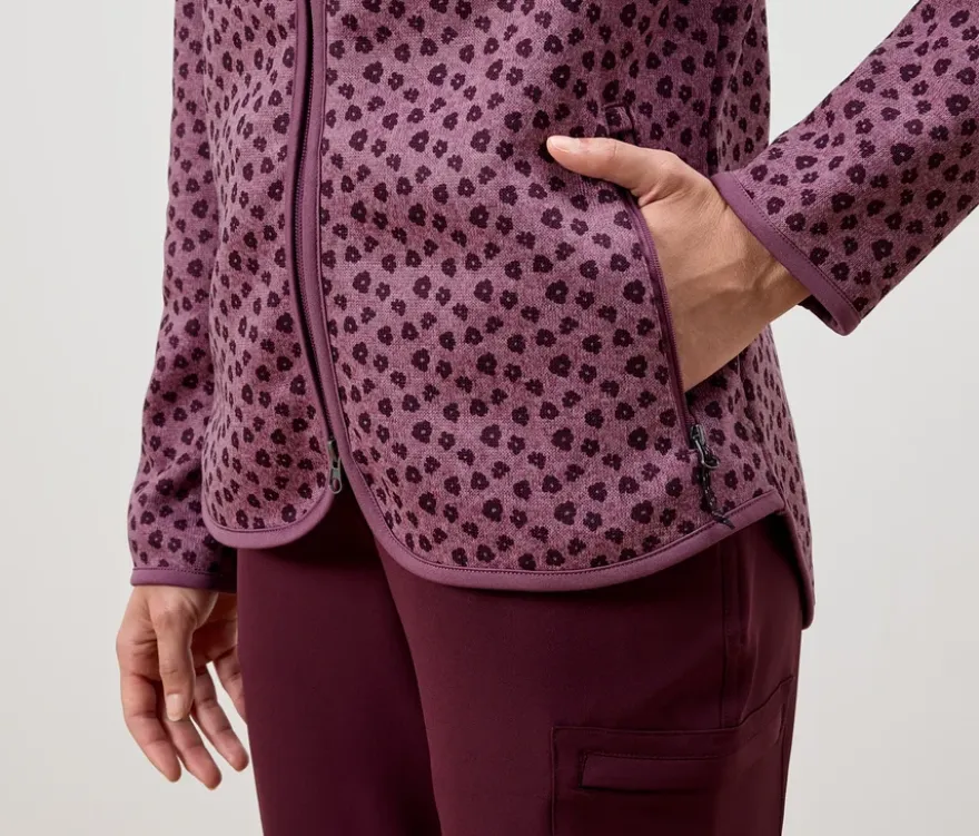 Strickfleecejacke mit Kapuze, Alloverprint