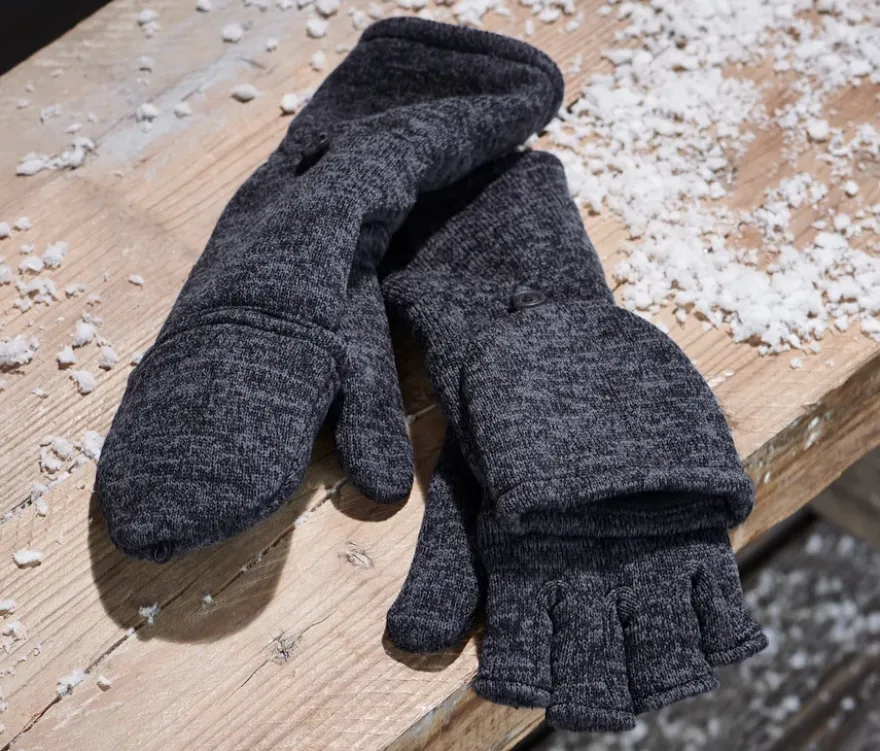 Strickfleece-Klappfäustlinge, blau