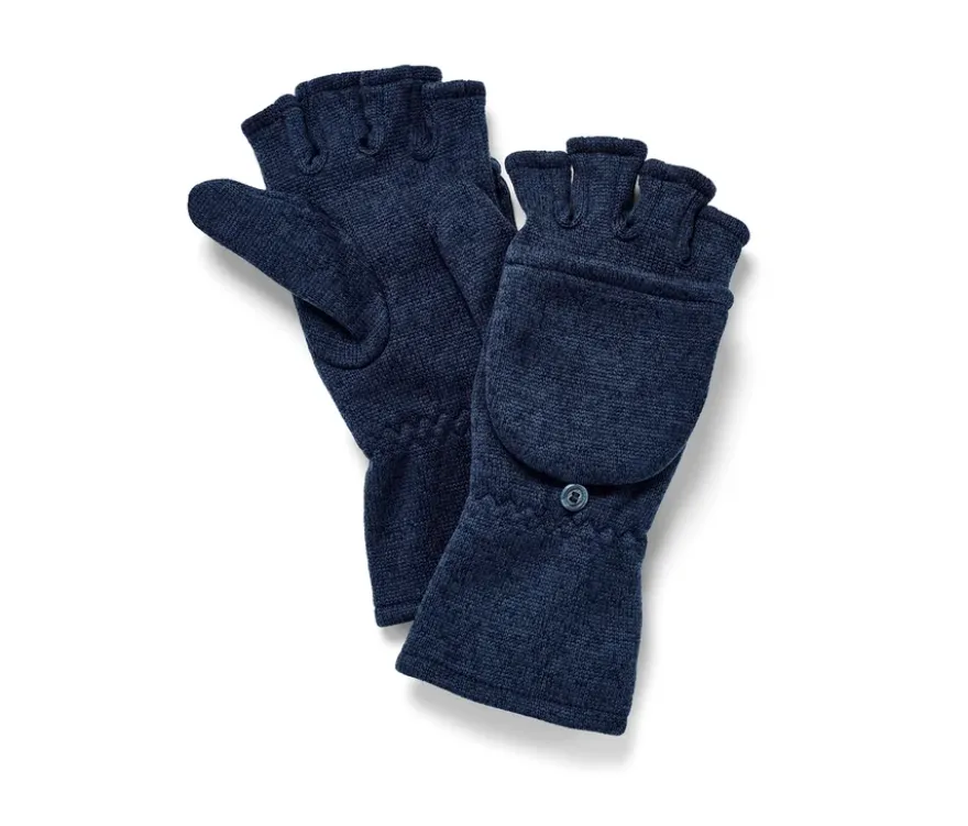 Strickfleece-Klappfäustlinge, dunkelblau
