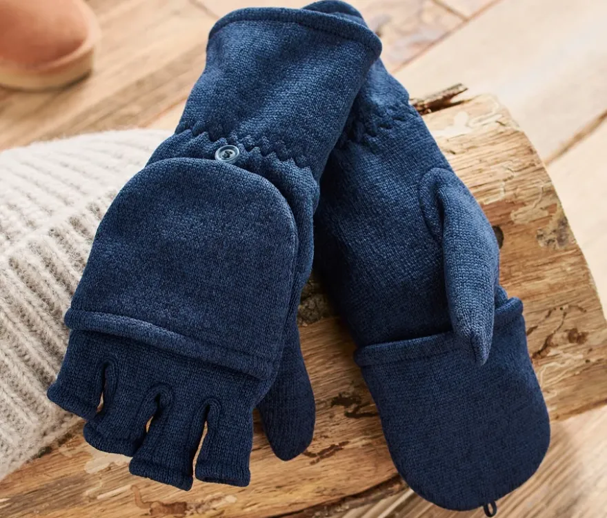 Strickfleece-Klappfäustlinge, dunkelblau