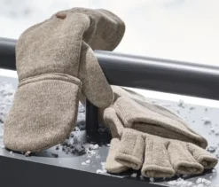 Strickfleece-Klappfäustlinge, beige