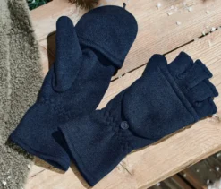 Strickfleece-Klappfäustlinge, blau