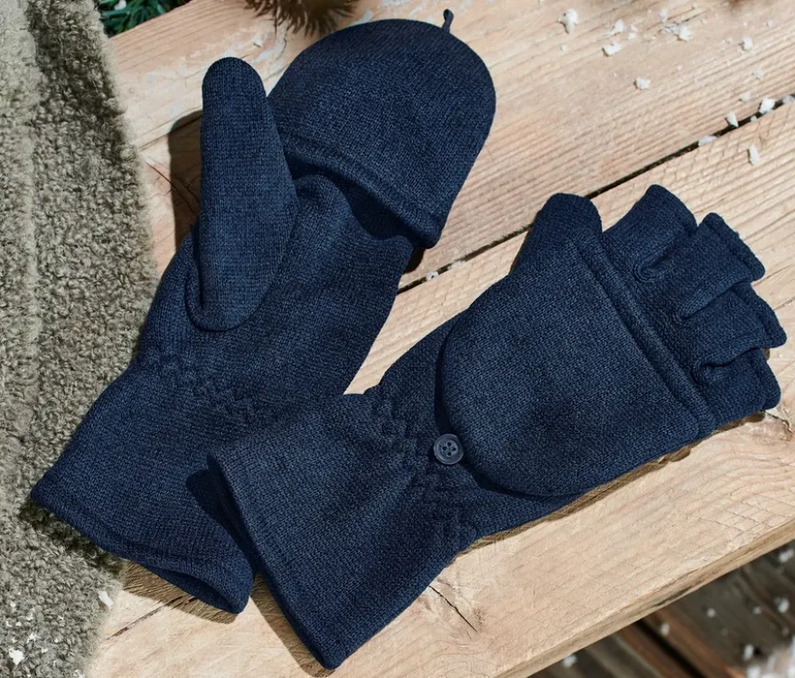 Strickfleece-Klappfäustlinge, blau