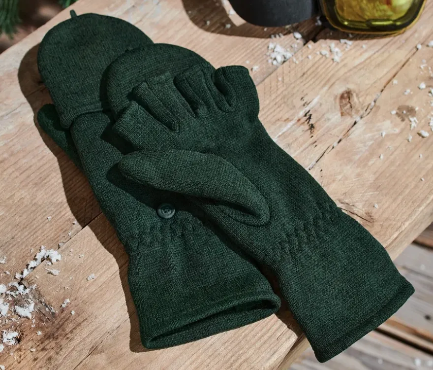 Strickfleece-Klappfäustlinge, grün