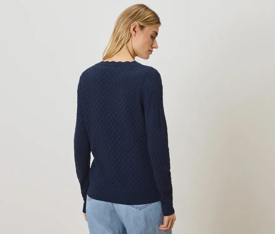Strickjacke mit Ajour-Muster, dunkelblau