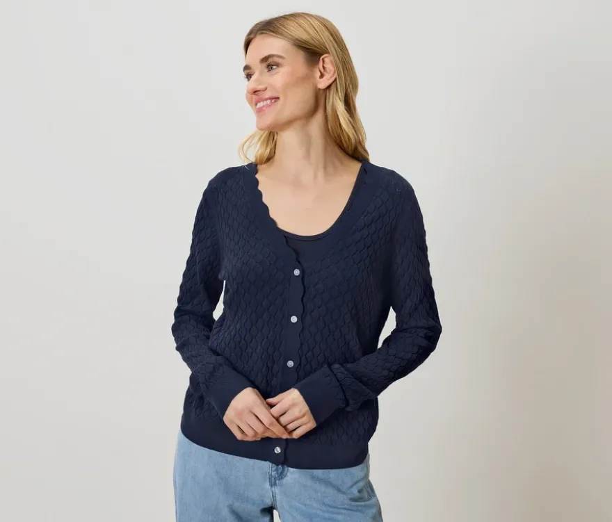 Strickjacke mit Ajour-Muster, dunkelblau