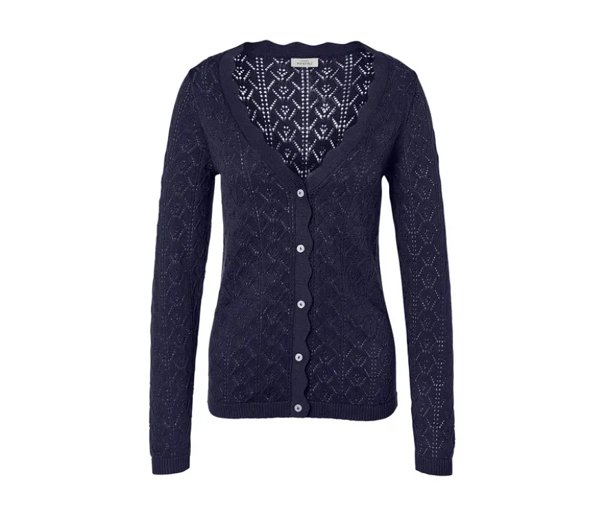 Strickjacke mit Ajour-Muster, dunkelblau