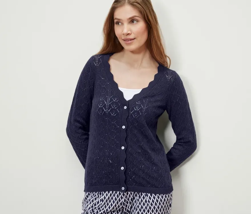 Strickjacke mit Ajour-Muster, dunkelblau
