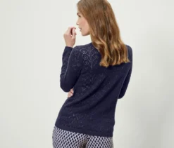 Strickjacke mit Ajour-Muster, dunkelblau