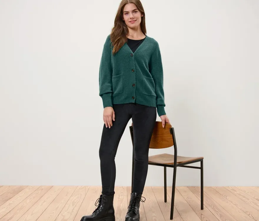 Strickjacke mit Wolle, dunkelgrün