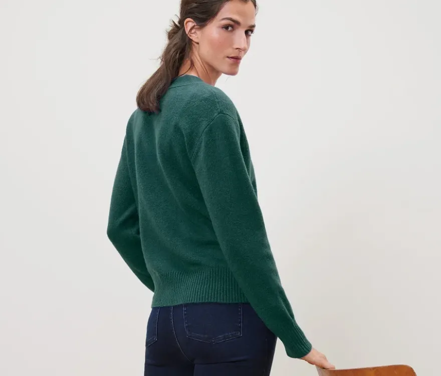 Strickjacke mit Wolle, dunkelgrün
