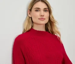 Strickkleid mit Zopfmuster, rot