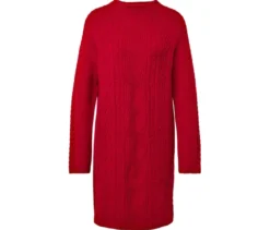 Strickkleid mit Zopfmuster, rot