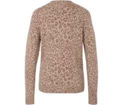 Strickpullover mit Stehkragen, beige meliert mit hellbraunem Leo-Alloverprint