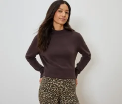 Strickpullover mit Stehkragen, dunkelbraun