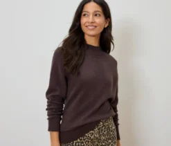 Strickpullover mit Stehkragen, dunkelbraun