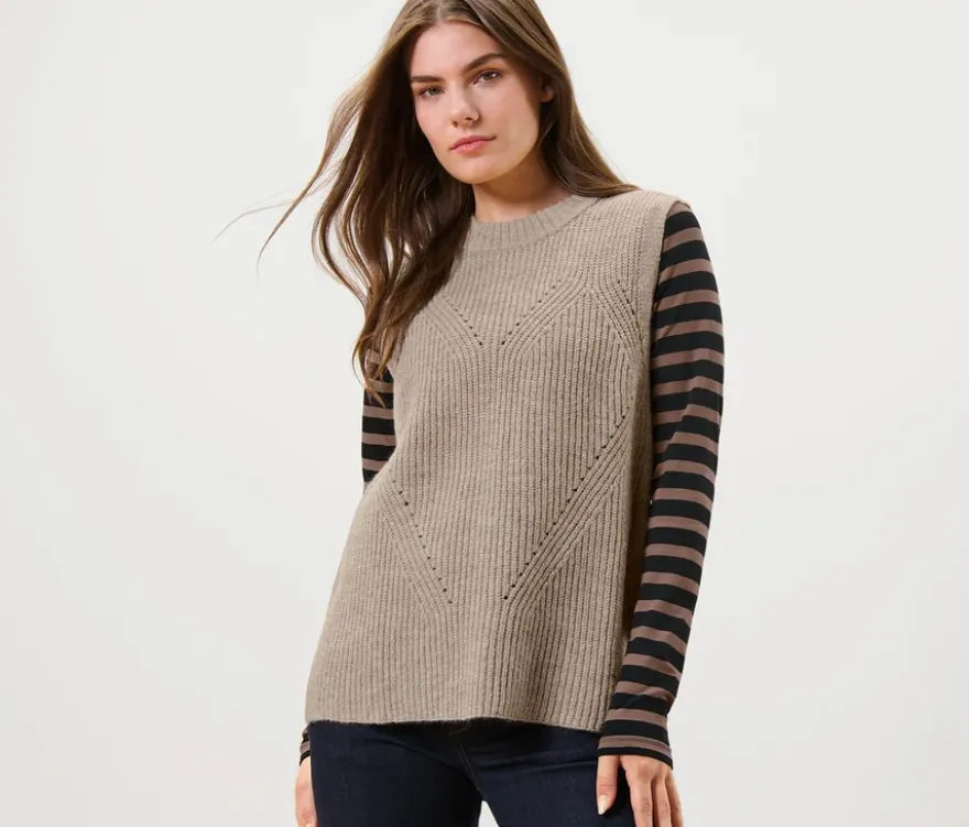 Strick-Pullunder, beige meliert
