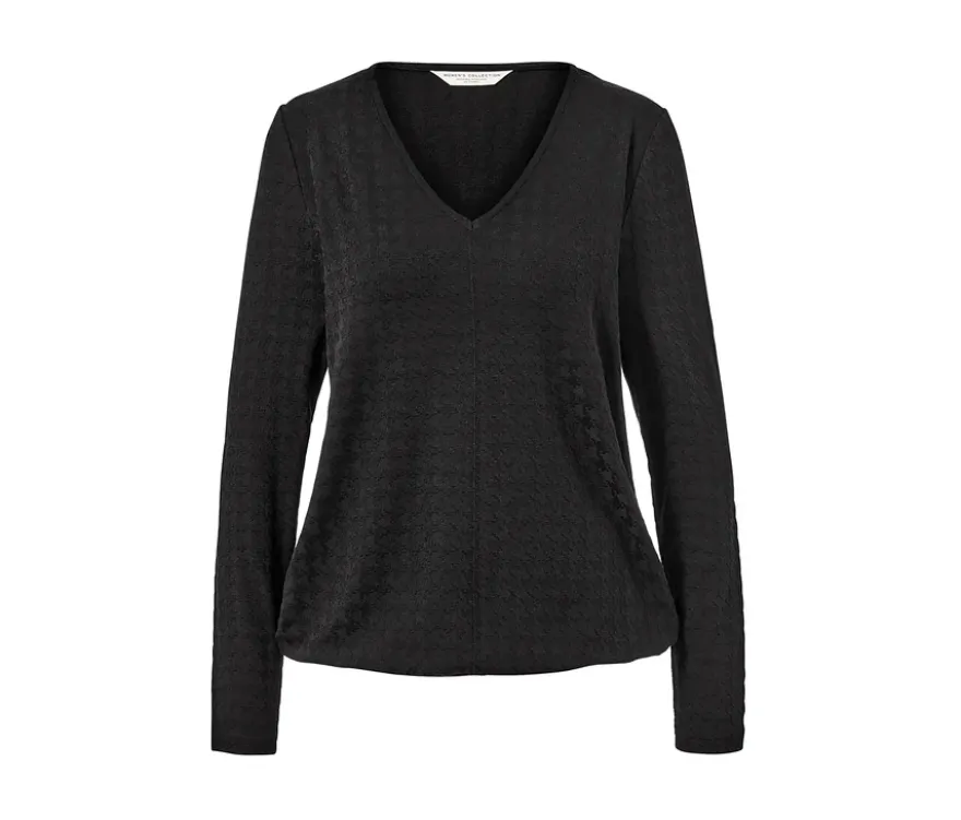 Strukturiertes Langarmshirt, schwarz