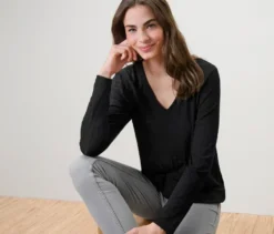 Strukturiertes Langarmshirt, schwarz