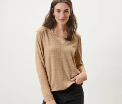 Strukturiertes Langarmshirt, camel
