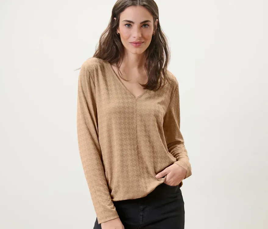 Strukturiertes Langarmshirt, camel
