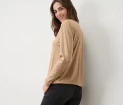 Strukturiertes Langarmshirt, camel