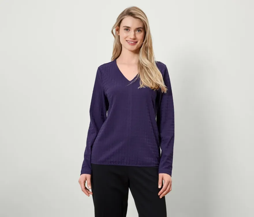 Strukturiertes Langarmshirt, pflaume