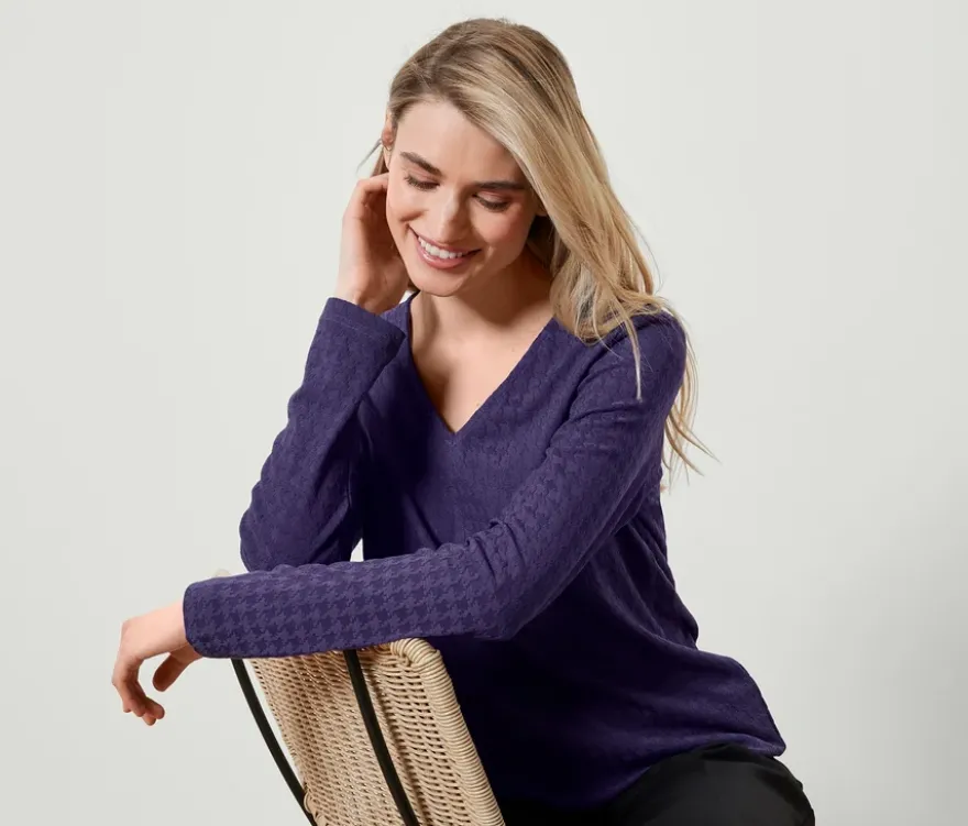 Strukturiertes Langarmshirt, pflaume