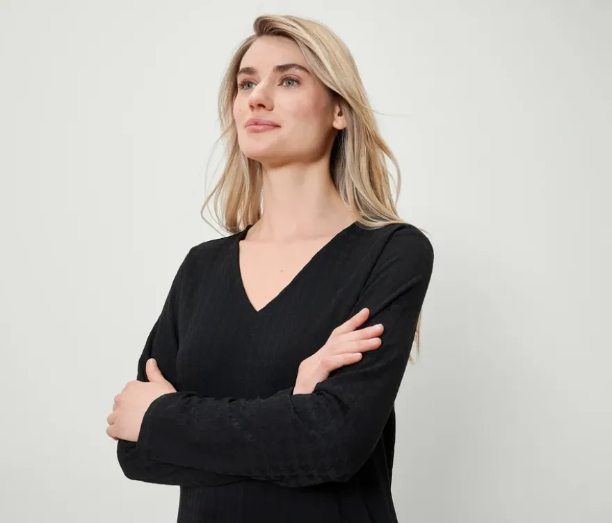 Strukturiertes Langarmshirt, schwarz