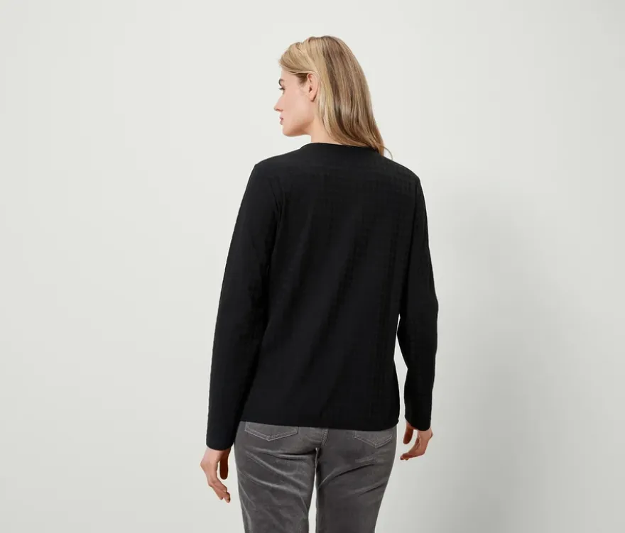 Strukturiertes Langarmshirt, schwarz