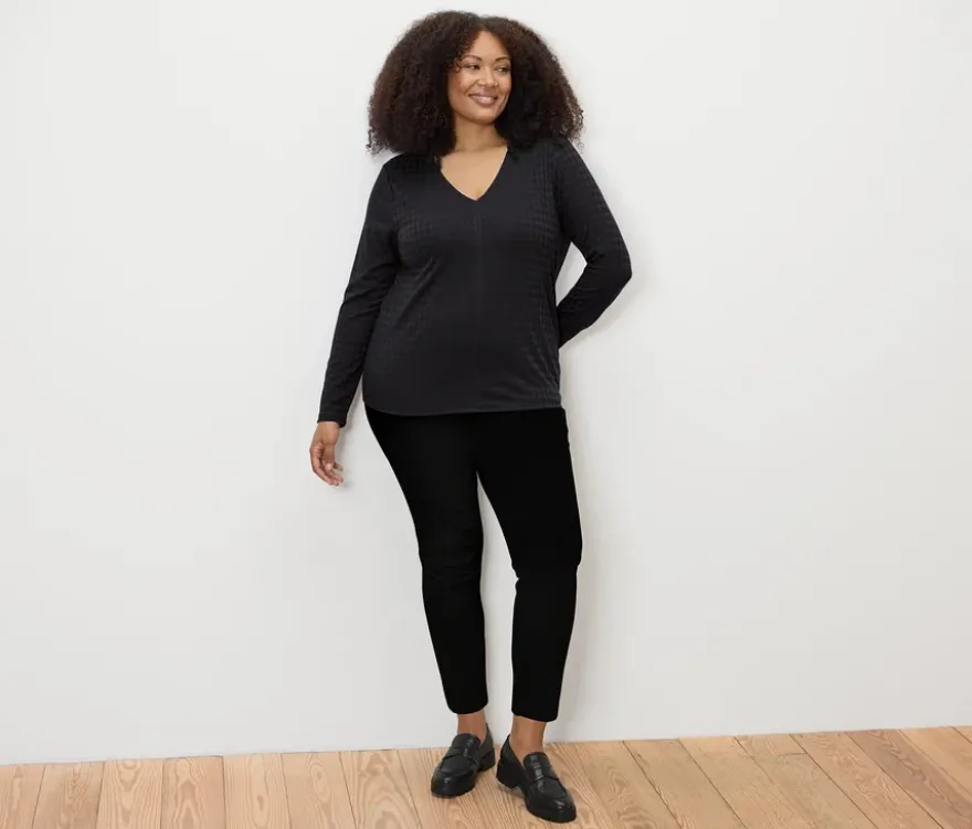 Strukturiertes Langarmshirt, schwarz