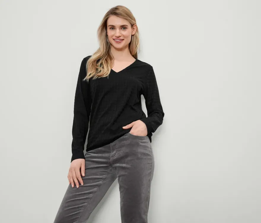 Strukturiertes Langarmshirt, schwarz