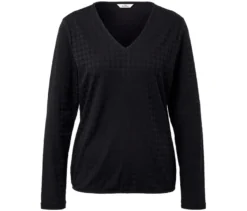 Strukturiertes Langarmshirt, schwarz