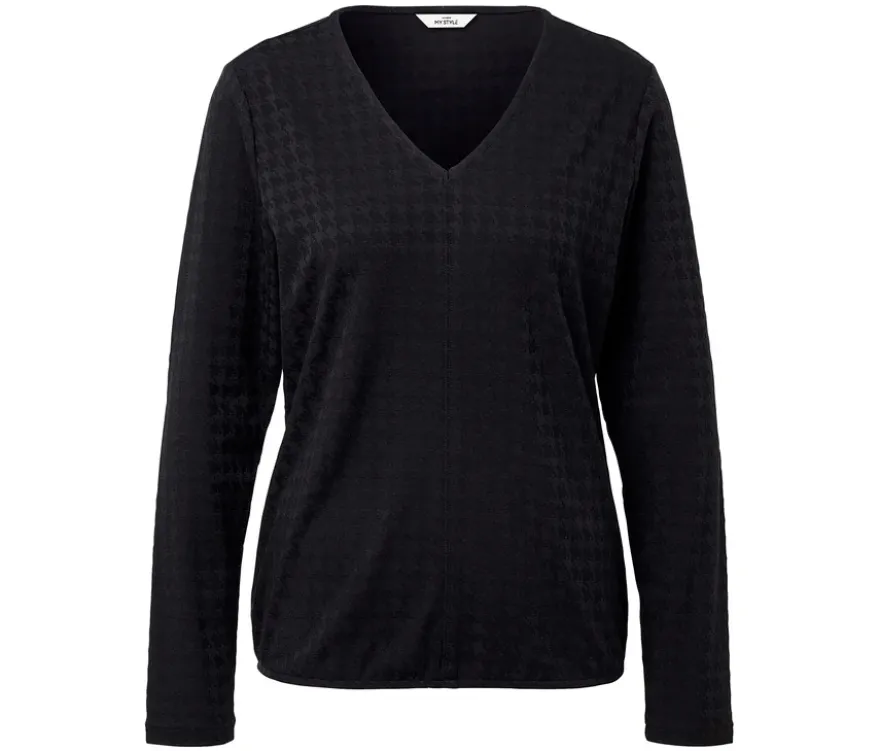 Strukturiertes Langarmshirt, schwarz