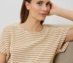Strukturiertes Shirt, creme-braun