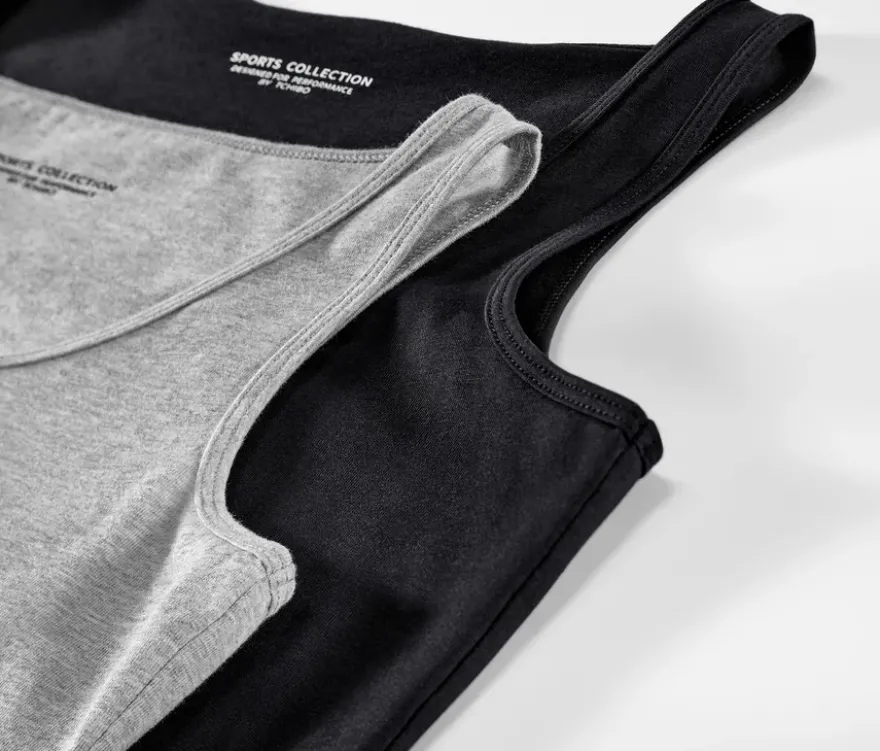 2 Tops, schwarz/grau meliert